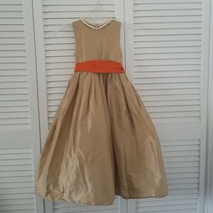 Gold Formal dress with orange bow